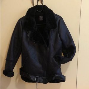 New! Black Faux Leather & Faux Fur Moro Jacket